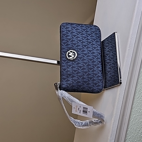 MICHAEL Michael Kors Handbags - Michael Kors Fulton Wristlet Admiral Navy Monogram Print Canvas Leather Trim NWT